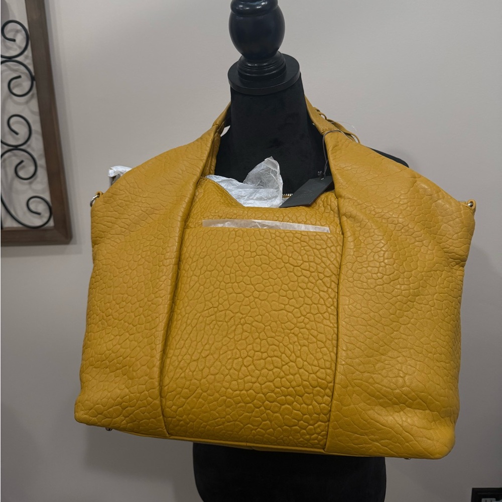 Vince Camuto Convertible Lamb Leather Pleated Steph Tote Bag Yellow